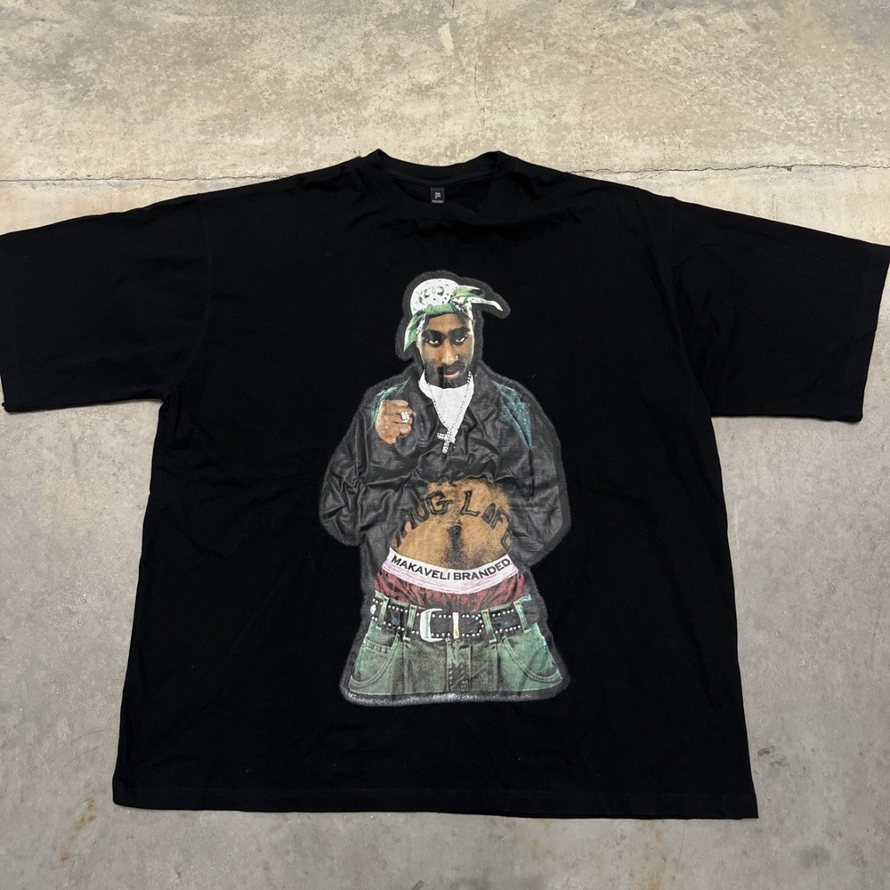 TUPAC SHAKUR 2Pac Rap Hip Hop Men Black Vintage Short Sleeve T-Shirt 3X Makaveli